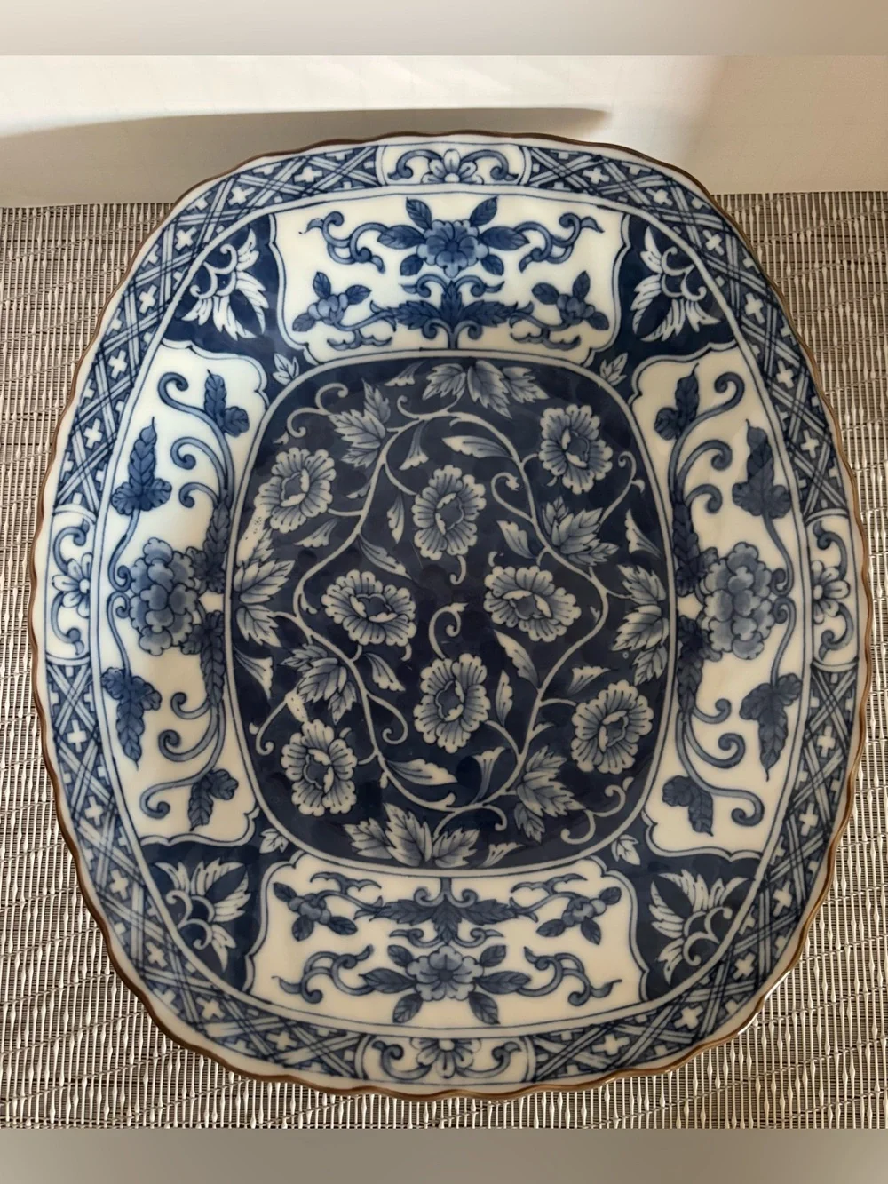 Vintage Andrea by Sadek Blue/White Floral Design Porcelain Serving Bowl -  Japan